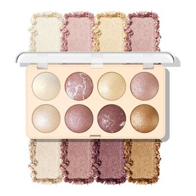 KYDA 8 Colors Baked Powder Palette, Mulitiuse Baked Powder for Eyeshadow Highlighter Contour, High Glossy Pigment, Lightweight Soft Powder, Buildable Blendable Natural Look, Rose Gold