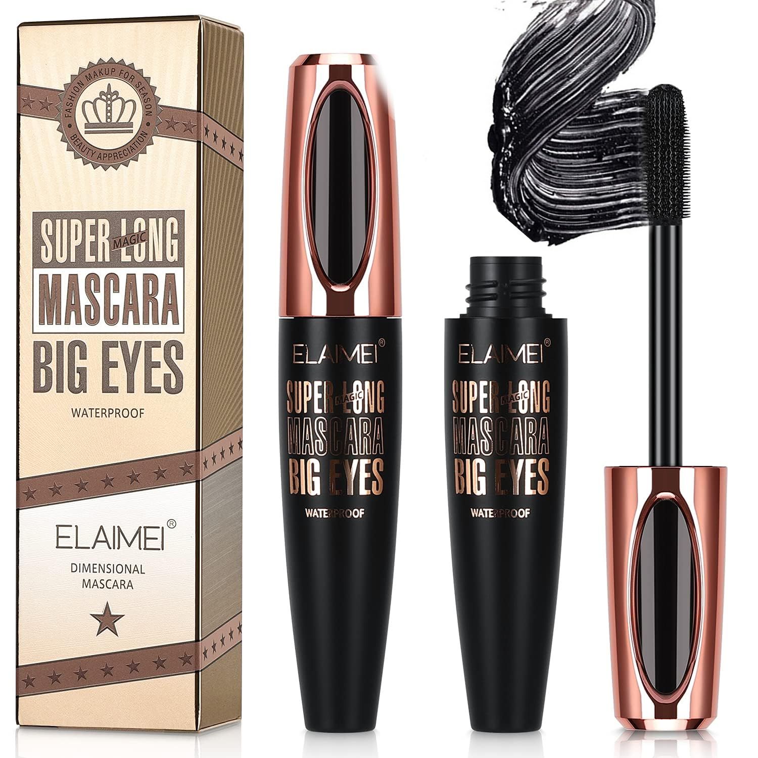 2 Pack Mascara Black Volume and Length, Natural Waterproof Smudge-Proof 4D Silk Fiber Lash Mascara Long-Lasting, Adds Length, Depth &amp; Glamour Effortlessly