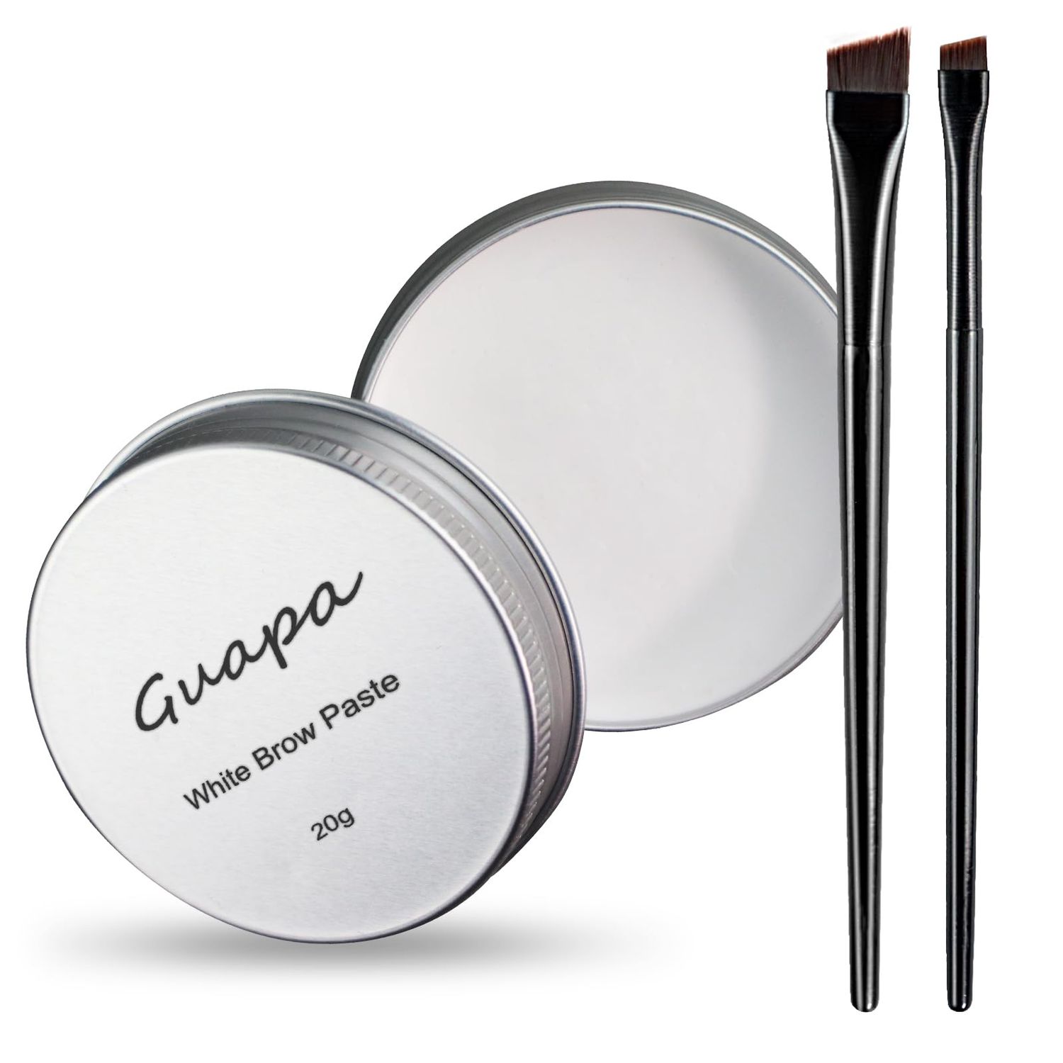 20g White Brow Mapping Paste Brow Contour Paste Brow Lip Shape Position Tool, 2pcs Eyebrow Brush Kit, Mapping Tool for Sketching Contouring the Eyebrow and Lip (Silver Tin Kit)