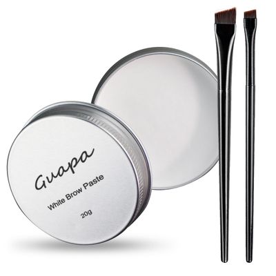 20g White Brow Mapping Paste Brow Contour Paste Brow Lip Shape Position Tool, 2pcs Eyebrow Brush Kit, Mapping Tool for Sketching Contouring the Eyebrow and Lip (Silver Tin Kit)