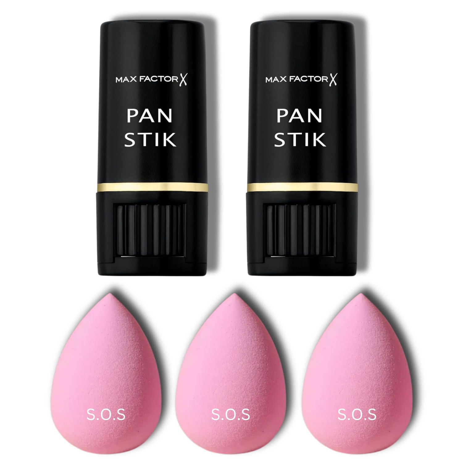 Max Factor Pan Stik Foundation 012 True Beige (Pack of 2) with S.O.S Beauty Blender (Pack of 3) bundle