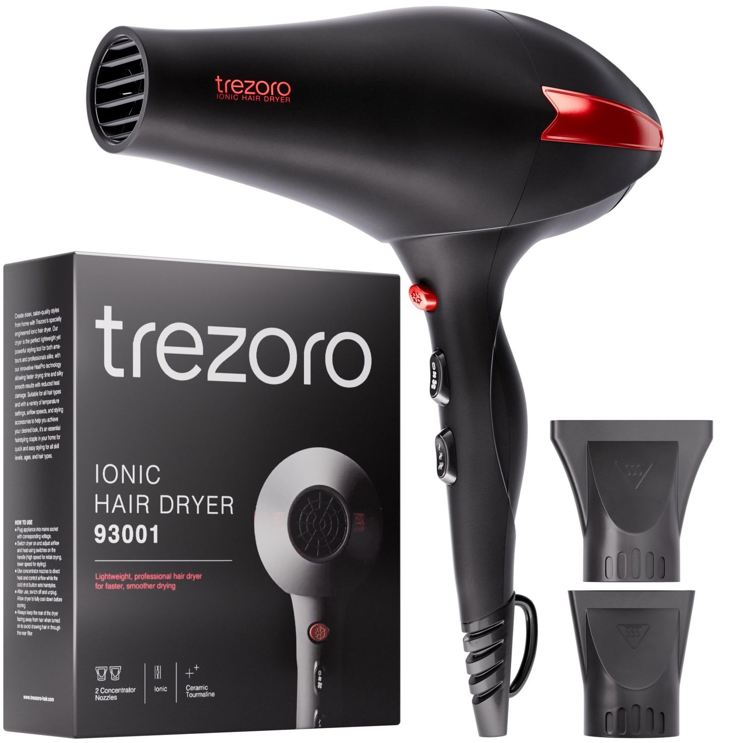 Professional Ionic Hair Dryer for Salon - 2200W Powerful Blow Dryer - Lightweight Travel for Normal &amp; Curly Hair Includes Volume Styling Nozzle