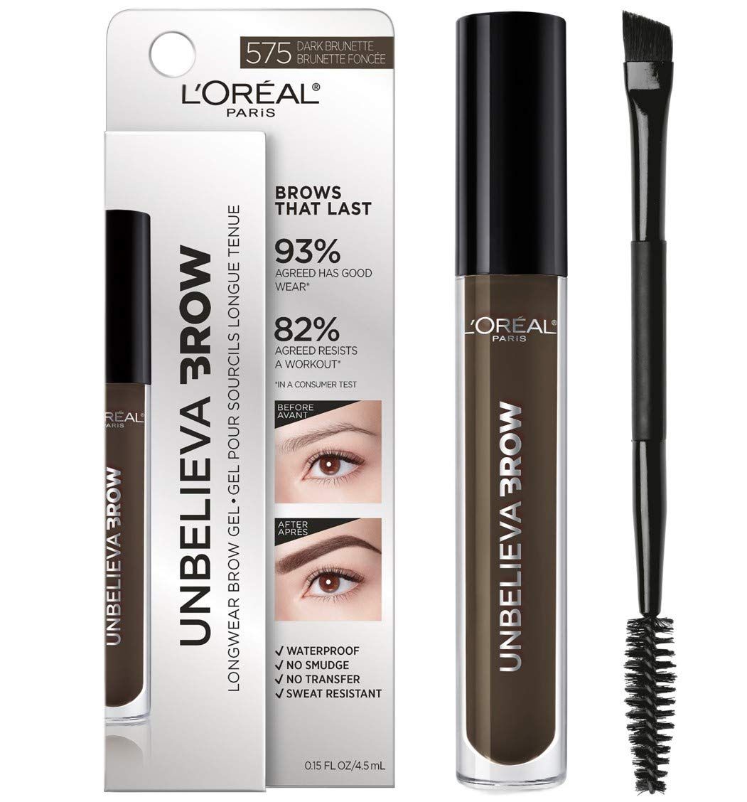 L&#39;Oreal Paris Unbelieva-Brow Longwear Waterproof Tinted Brow Gel, Smudge-resistant, Transfer- Proof, Quick Drying, Easy and quick application with precise brush, Dark Brunette, 0.15 fl. oz.