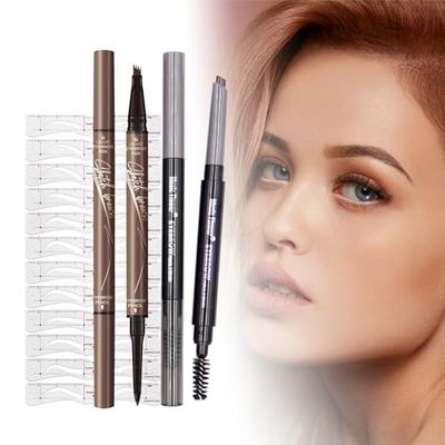 Eyebrow Tattoo Pencil, 2024 New Magic Eyebrow Pencil,4 Fork Tip 3D Microblading Waterproof Eyebrow Pencil, Natural Makeup Fine Stroke Magic Eyebrow Pencil with 4 Micro-Fork (brown-#2)