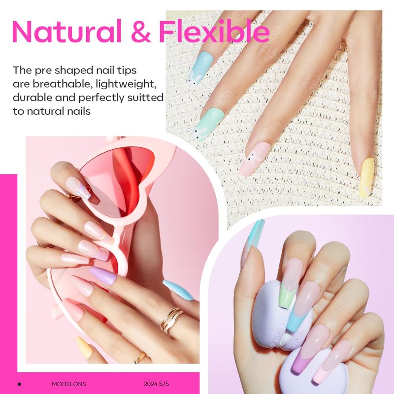 modelones Gel x Nail Kit, Nail Tips and Glue Gel Kit with Nail Glue Gel, 500Pcs Long Coffin Nail 10Sizes, Nail Dehydrator, Ultra-Portable LED Nail Lamp, Gel Nail Extension Kit Salon Gifts for Women