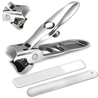 J.Y.Memorize German Nail Clippers for Men Women Thick Nails, Large Wide Jaw Opening Toe Nail Clippers for Seniors, Long Handle No Splash Fingernail Clipper with Catcher and Safety Lock