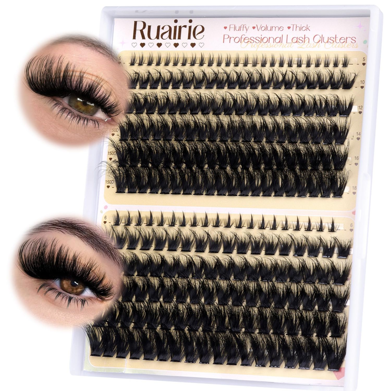 Ruairie Fluffy Lash Clusters Eyelash Extensions 150D200D Volume Eyelash Clusters Lash Extension 10-18MM D Curl Eye Lash Clusters Thick Wispy Individual Lashes with Bottom Lash Clusters