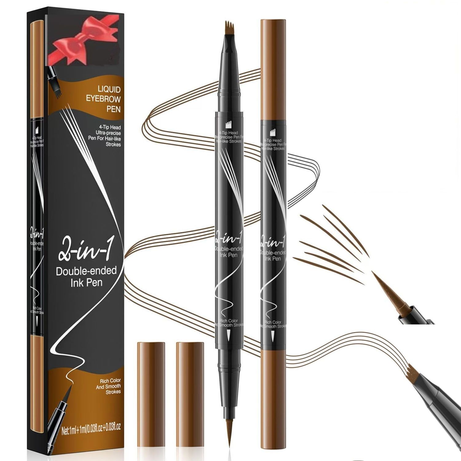 2PCS Microblading Eyebrow Pen Last All-Day Eyebrow Pencil 2-in-1 Magical Waterproof Eye Brow Pencils with 4-Fork-Tip &amp; Precise Brush-Tip for Natural Hair Like Strokes (Light Brown)