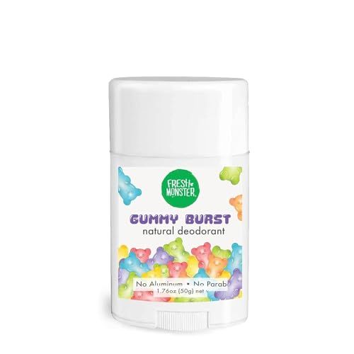 Fresh Monster Natural Deodorant for Kids &amp; Teens, Aluminum Free, Paraben Free, Hypoallergenic Deodorant, Gummy Burst (1.76oz)