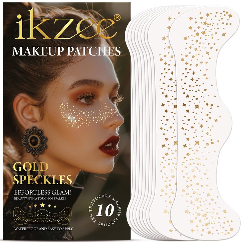 Glitter Freckles Face Tattoo, 10 Pcs Glitter Freckles, Gold Face Glitter Makeup Speckles, Glow Up Sparkle Makeup Patches - Cute Glitter Makeup Accessories for Women (Gold-015)