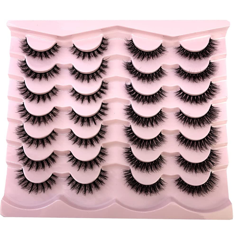 HBZGTLAD 1416 Pairs Eyelashes Mink Lashes Fluffy Soft Wispy Natural Cross Eyelash Extension Reusable Lashes Dramatic False Eyelashes Makeup (14pairs-RH-01)