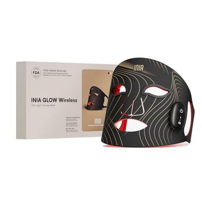INIA Red Light Therapy for Face, Glow Wireless LED Face Mask Light Therapy with Near-Infrared Red Light (NIR), Rechargeable and Ergonomic Design for Home &amp; Travel(Black)