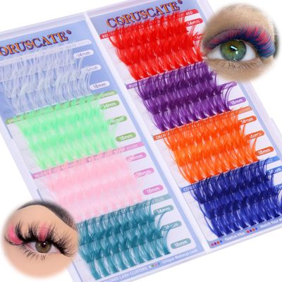 Colored Lash Clusters Volume D Curl Colored Eyelashes 14-18mm Long Colored Lash Extensions Color Lash Clusters 8 Color Mix Cluster Eyelash Extensions Wispy Individual Lashes Colorful by CORUSCATE