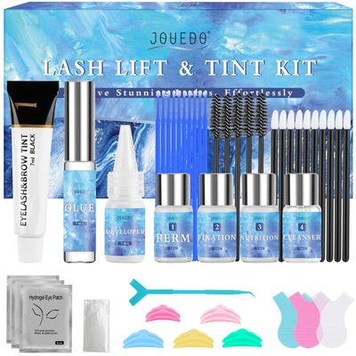 Jouedo Lash Lift Kit, Eyelash Perm Kit, Eyelash Lift Kit for Beginner, Black Eyebrows &amp; Eyelashes Color Kit, Professional Lash Perm Kit at Home
