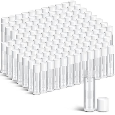 Nuanchu 200 Pcs Lip Balm Tubes Empty Lip Gloss Tubes Bulk Women 0.186 Oz 5.5 ml Lip Gloss Container Kit Clear PVC Lip Gloss Containers with Caps Lipstick Tubes for DIY (White, Clear)