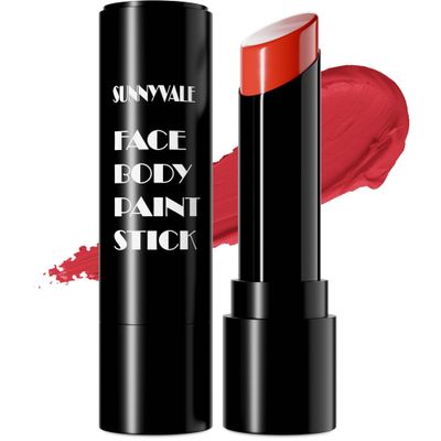 SUNNYVALE Halloween Clown Red Face Body Paint Stick Cream, Sweatproof Eye Black for Adults Sports, Hypoallergenic Grease Foundation Makeup for Skeleton Mime Cosplay Costume Parties