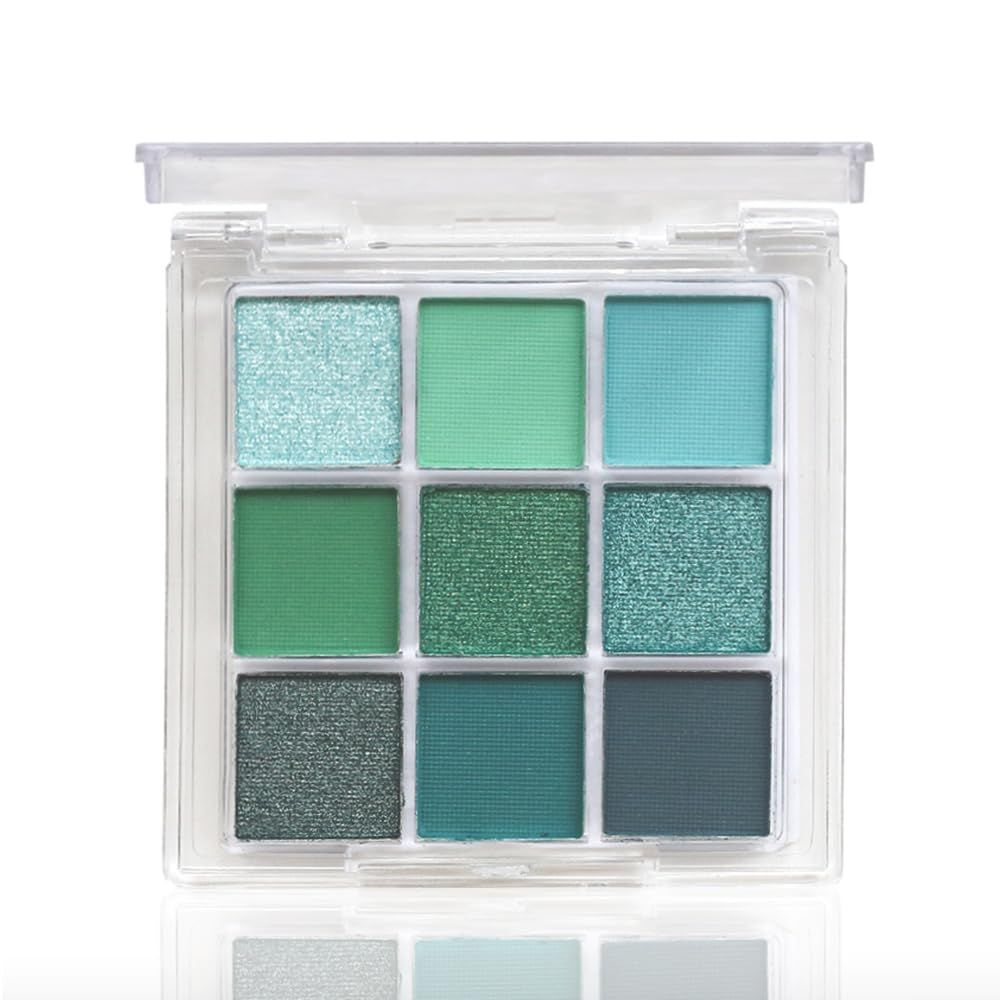 Yeweian Green Eyeshadow Palette, 9 Colors Green Glitter Matte Eyeshadow Makeup Palette, Bright Neon Green Eye Shadow, Highly Pigmented Waterproof Dark Green Eyeshadow Pallete for Halloween makeup