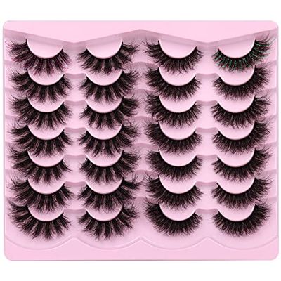 Newcally False Eyelashes Fluffy Wispy Faux Mink Lashes 8D Volume Long Cat Eye Lashes Dramatic 18MM 2 Styles Mixed Fake Lashes 14 Pairs Pack