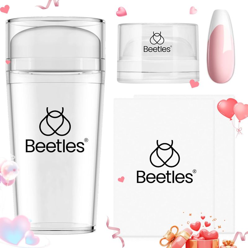 Beetles Nail Stamp, 4Pcs French Tip Tool Easy Manicure Nail Stamper Single Head Soft Silicone Long &amp; Short French Tip Stamp Tool with 2Pcs Nail Scraper Decorations Valentine's Day Gift for Women