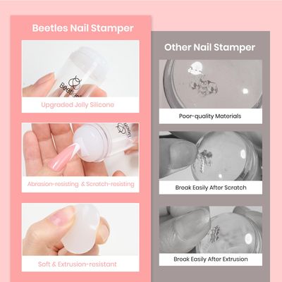 Beetles Nail Stamp, 4Pcs French Tip Tool Easy Manicure Nail Stamper Single Head Soft Silicone Long &amp; Short French Tip Stamp Tool with 2Pcs Nail Scraper Decorations Valentine's Day Gift for Women
