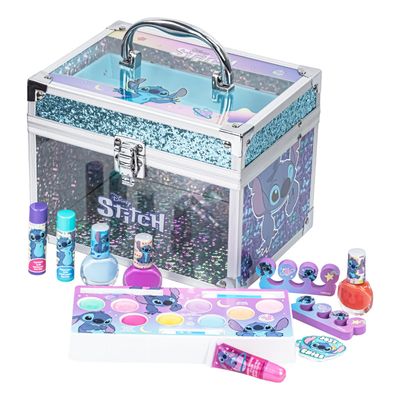 Stitch Train Case Beauty Set, Kids Makeup Kit for Girls, Real Washable Makeup Set, Play Makeup, Party Favor, Birthday, Ages 3 4 5 6 7 8 9 10 11 12 by Townley Girl