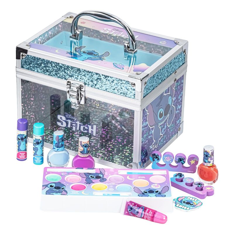 Stitch Train Case Beauty Set, Kids Makeup Kit for Girls, Real Washable Makeup Set, Play Makeup, Party Favor, Birthday, Ages 3 4 5 6 7 8 9 10 11 12 by Townley Girl