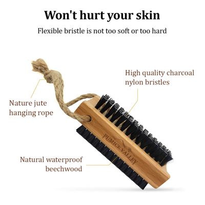 Wooden Cleaning Finger Nail Brush with Nylon Charcoal Bristles &amp; Hanging Rope - Double-Sided Fingernail Brush for Scrubbing Fingernails and Toes (Beechwood)