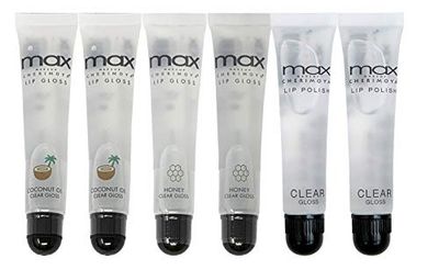 (6Pack) MAX Makeup Cherimoya Lip Polish Coconut Oil Clear Gloss (2Original2Coconut2Honey)