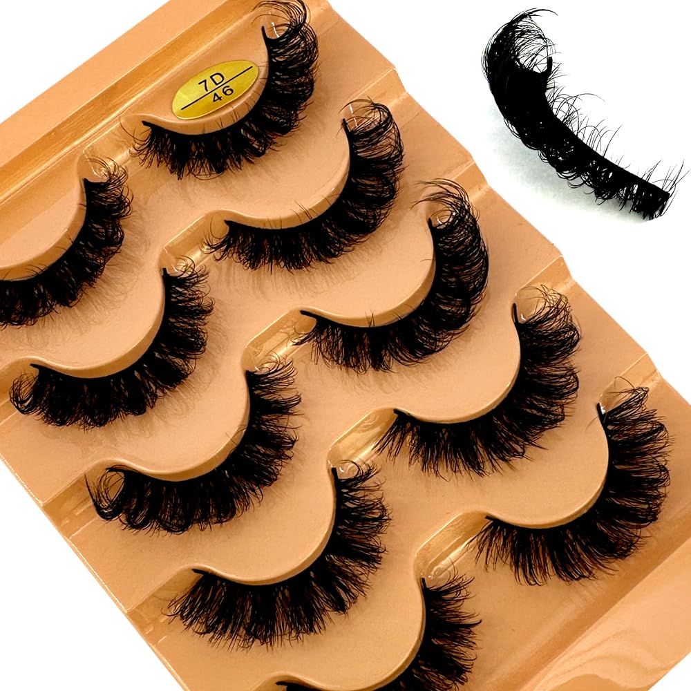 HBZGTLAD Cat eye Eyelashes 3D Natural False Lashes D Curl Fluffy Soft Cross 5 pairs Manga Lashes Wispy Natural Eyelash Extension Makeup (7D-46)
