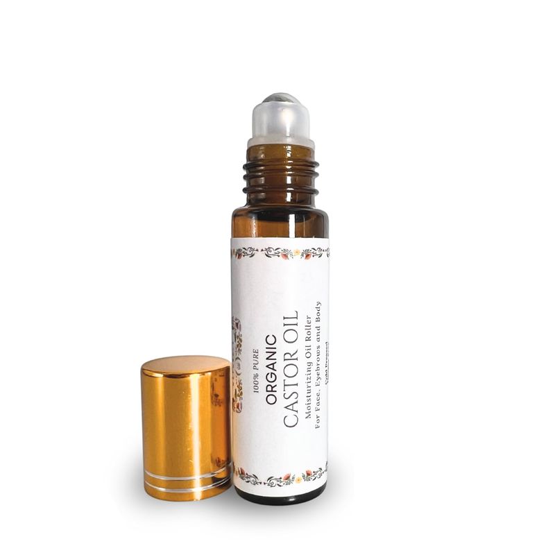Pure Organic Castor Oil Roll On For Lips, Eyebrows, Under Eyes, Eyelashes and Cuticles - Easy, Less Mess Moisturizer Roller ball Cold Pressed, Hexane Free, Unrefined, Glass Bottle - Travel Size