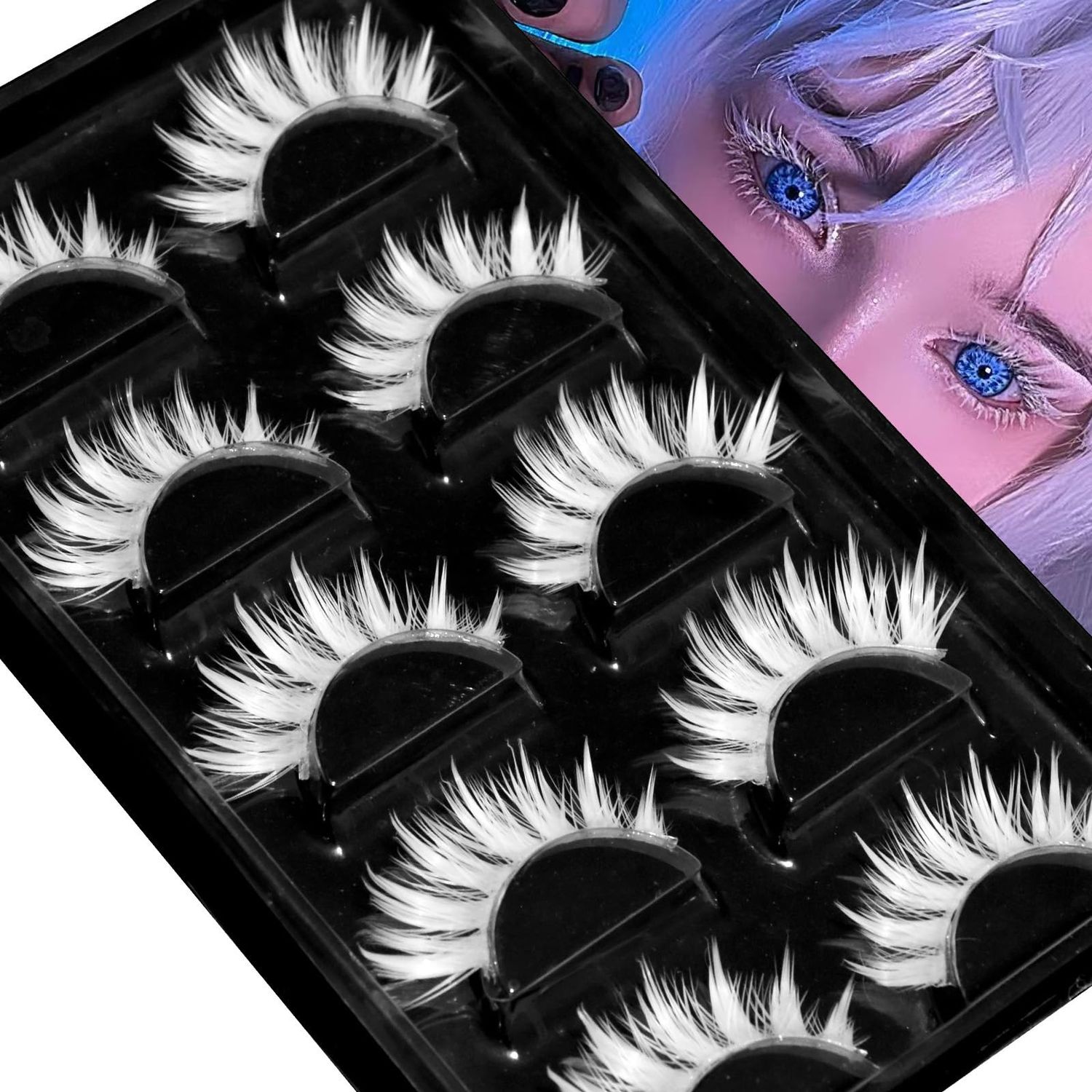 AUGENLI Halloween White False Lashes Extension Tools Japanese Anime Cosplay Natural Makeup Looking Masquerade Party Eye Lashes (02B)