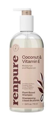 Renpure Plant Based Coconut and Vitamin E Moisturize and Replenish Shampoo - Ideal for Lifeless Hair - Leaves Hair Silky and Smooth - Rids Hair of Grime - Recyclable, Pump Bottle Design - 24 fl oz