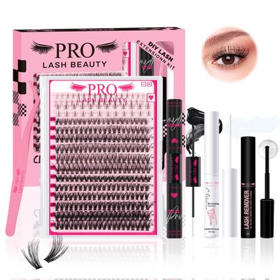 Lash Extension Kit 240Pcs Lash Clusters 2 Styles Bottom Lashes Spike Fans Multi-type Mixed DIY Lash Clusters Kit with Lash Bond and Seal Lash Remover Eyelash Applicator (30D40D-9-16mix-01)