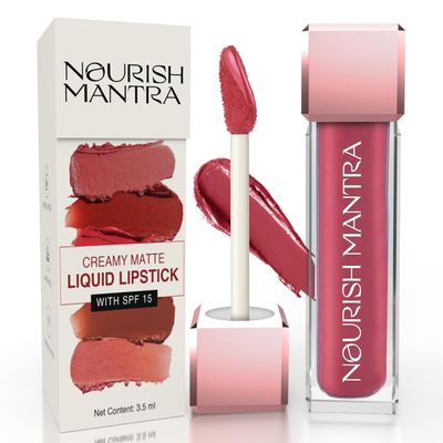 NOURISH MANTRA Jashn-E-Gulab Lipstick (3.5ml) Creamy Matte Liquid Lipstick with SPFWater ProofSmudge ProofTransfer ProofLong LastingSuits All Skin Tones