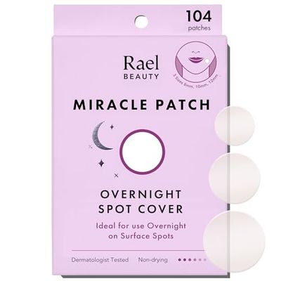 Rael Pimple Patches, Miracle Overnight Spot Cover - Hydrocolloid Acne Patch for Face, Zit &amp; Blemish, Thicker &amp; Extra Adhesion, All Skin Types, Vegan, Cruelty Free, 3 Sizes (104 Count)