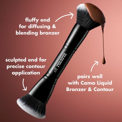 e.l.f. Liquid Bronzer &amp; Contour Duo Brush, Silky Highly Pigmented Formula with Dual-ended Makeup Brush, Synthetic Bristles, 100% Vegan and Cruelty-Free