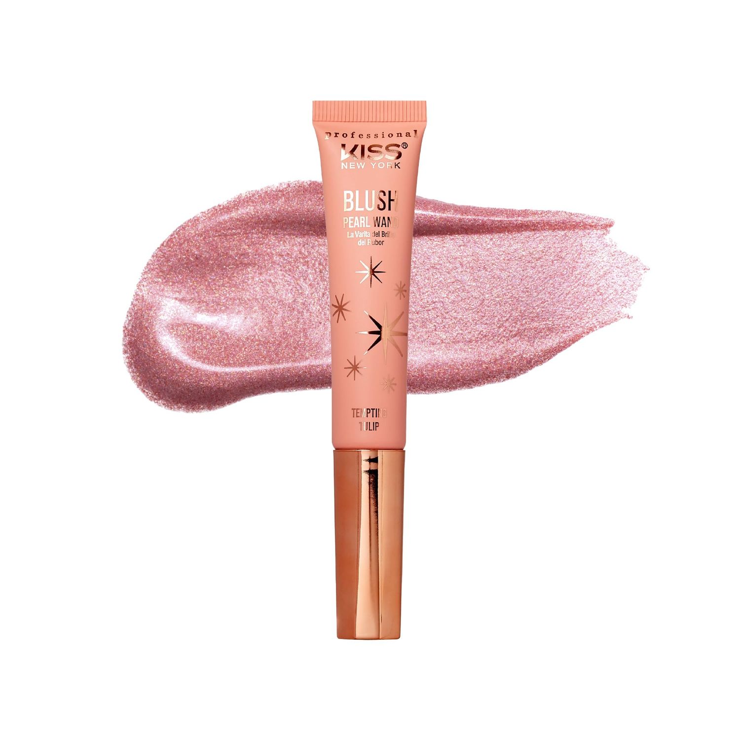 Kiss New York Professional Pearl Liquid Blush Beauty Wand, High Pigment Glow for Cheek, Eye &amp; Lip, Non-Greasy Hydration Lightweight with Sponge-Tip Applicator (Tempting Tulip)