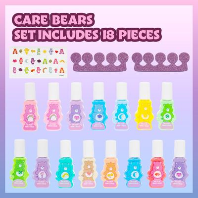 Townley Girl Care Bears 15 pcs Non-Toxic Nail Polish Set for Kids with Stickers &amp; Toe Spacers | Peel able &amp; Quick Dry | Birthday Gifts for Ages 3