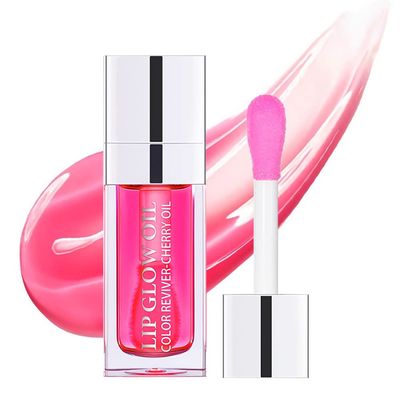 Plumping Lip Oil, Hydrating Lip Gloss Tinted Lip Balm Lip Care Transparent Toot Lip Oil, Long Lasting Nourishing Lip Glow Oil Non-sticky Big Brush Glitter Primer Lip Tint (RASPBERRY)