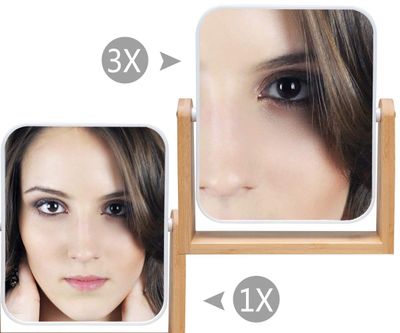 YEAKE Vanity Makeup Mirror with Natural Bamboo Stand,8 Inch 1X2X Magnification Double Sided 360 Degree Swivel Magnifying Mirror,Portable Table Desk Countertop Mirror Bathroom Shaving Make Up Mirror