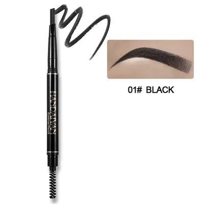 Waterproof eyebrow pencil Professional makeup eyebrow pencil Auto-rotating eyebrow pencil Double-ended eyebrow pencil (01#Black)