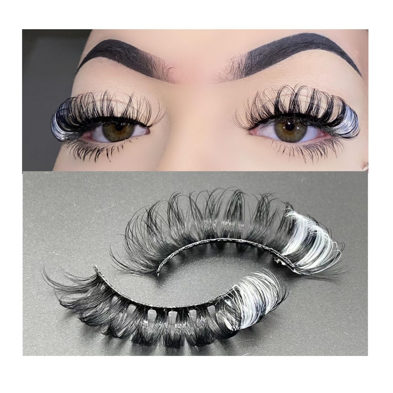 Miss Kiss Christmas Eyelashes 1 Pair Lashes with Color White Russain D Curl False Eye Lash Soft Wispy Manga Eyelash Strip Natural Look 3D Faux Mink Fairy Eyelashes 16 MM (White)