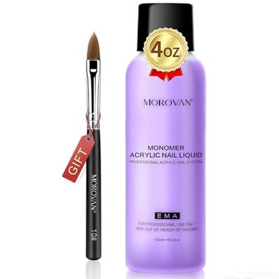 Morovan Monomer Acrylic Nail Liquid 4 oz Acrylic Liquid Monomer for Acrylic Powder Acrylic Nail Extension with Acrylic Brush for Beginners DIY at home Non-Yellowing