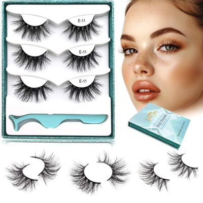 GOO GOO Mink Eyelashes, 18mm Natural Crossed Cluster Daily Type False Eyelashes 1 Style 3 Pairsset Siberian 3D Mink Lashes Hand Made Strips Fake Eyelashes Fluffy Real Eyelashes