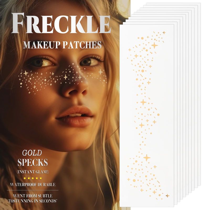 Glitter Freckles Face Tattoo - Gold - Glow Up Makeup Patches - Face Glitter Speckles Patches - Cute Glitter Makeup Accessories for Women - Cosmetic Glitter for Face - 10 Sheets