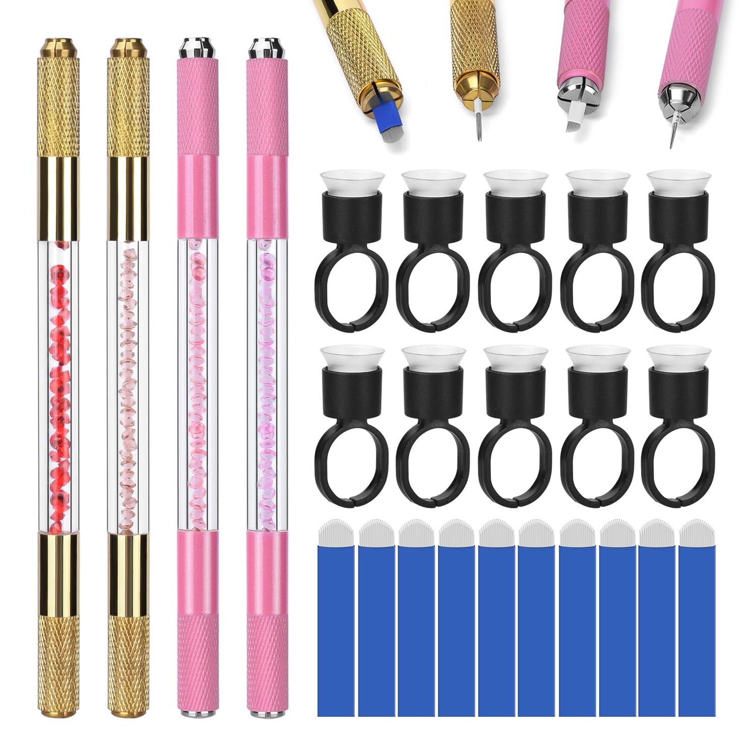 ATOMUS Microblading Pen Kit 4pcs Tattoo Eyebrow Manual Pen 10pcs 18U Eyebrow Microblades 10pcs Pigment Holder with Sponge