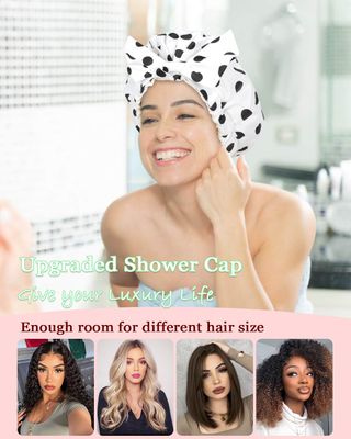 Luvruitaky Shower Cap Luxury Shower Caps for Women Reusable Waterproof Hair Cap for Shower with Adjustable Bowknot Hair Bath Cap (White)