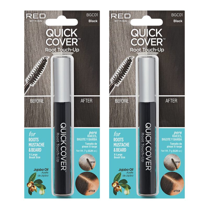 RED by Kiss Quick Cover Root Touch Up Rescue, Mascara Natural Water-Resistant Temporary Gray Concealer Cover Up Brush for Hair Mustache &amp; Beard (Black) (2Pcs)