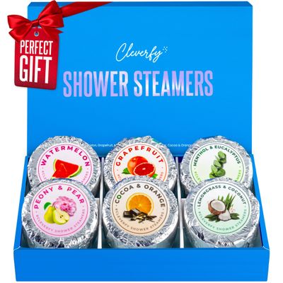 Cleverfy Shower Steamers Aromatherapy - Compact Variety Pack of 6 Shower Bombs with Essential Oils. Self Care Birthday Gifts for Women and Valentines Day Gifts for Her and Him. Blue Set