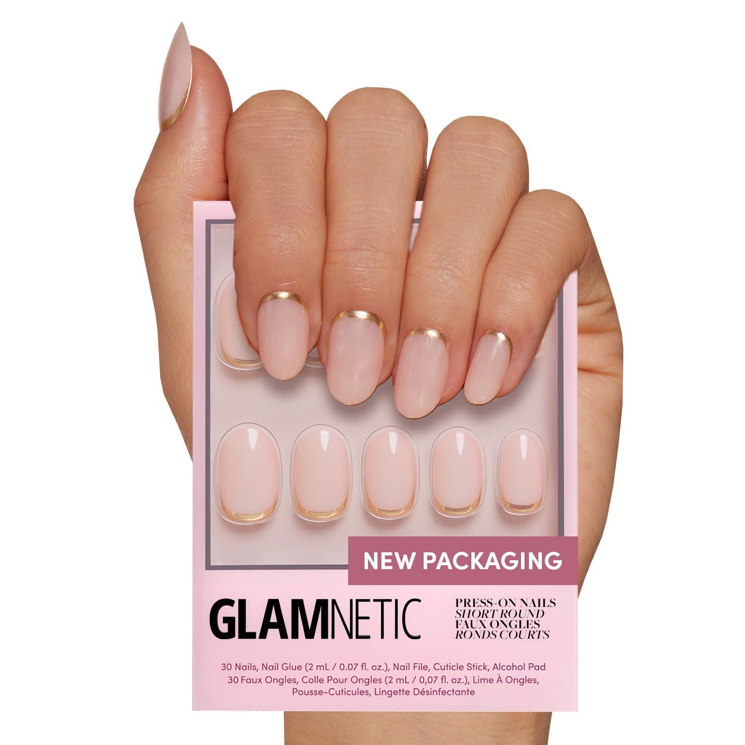 Glamnetic Press On Nails - Goal Digger | Glossy, Semi-Transparent, Short Round Nails, Reusable | 12 Sizes - 30 Nail Kit with Glue